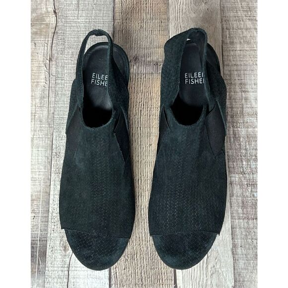Eileen Fisher Black Wedge Sandals - Picture 4 of 9